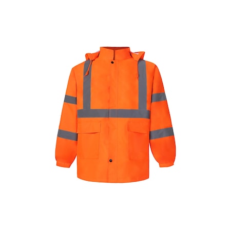 2W International Hi-Vis Rain Jacket, 100% Polyester Oxford with PU coating, Class 3 Orange, M 730C-3 M